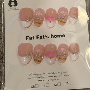 Pink and White Handmade Press on Nails with Floral Design